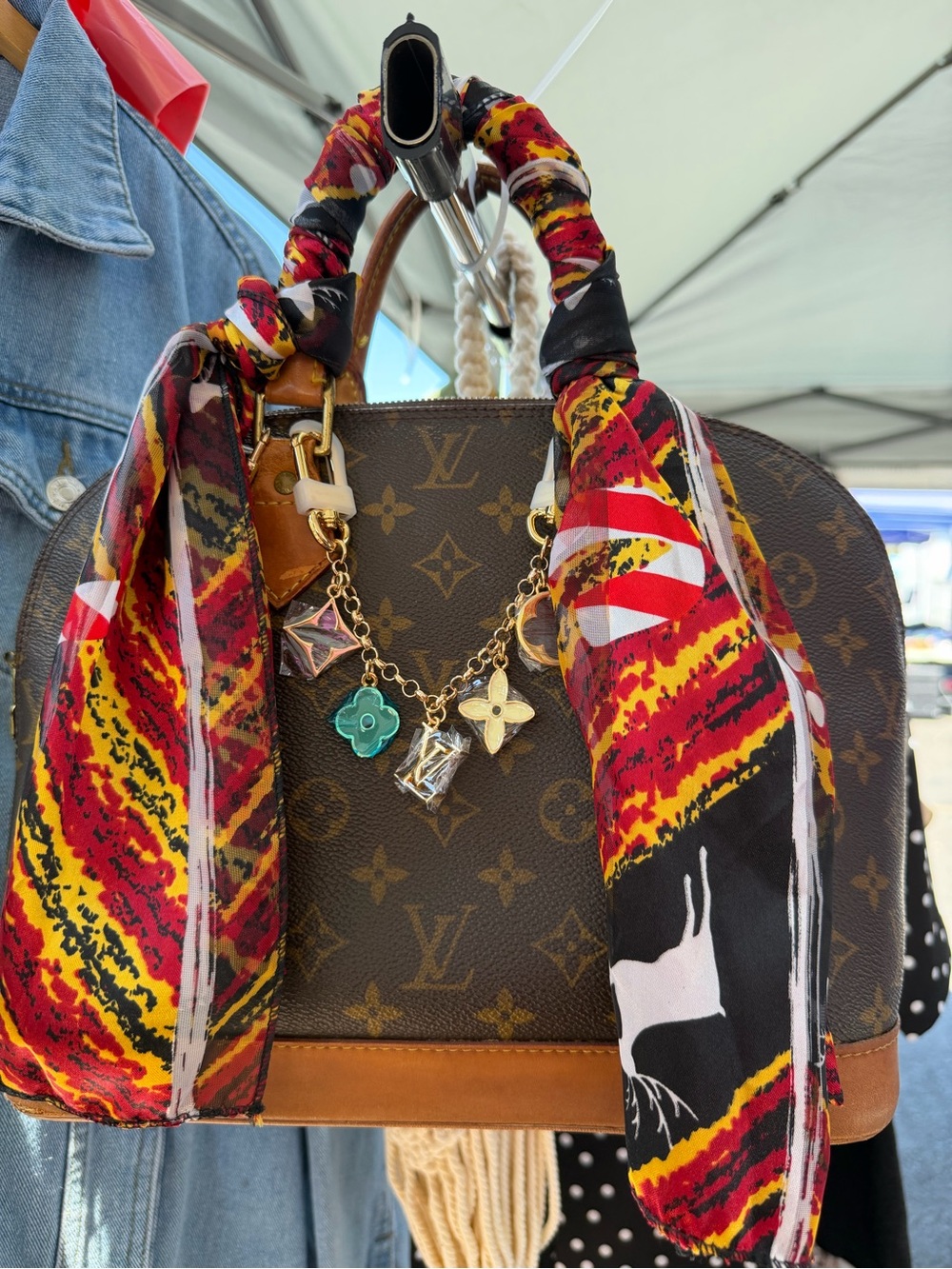 Louis Vuitton Brown Monogram Alma with Red and Yellow Scarf Accent